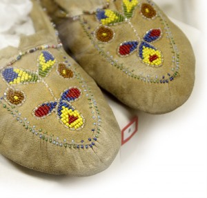 Woodland style beaded leather moccasins.